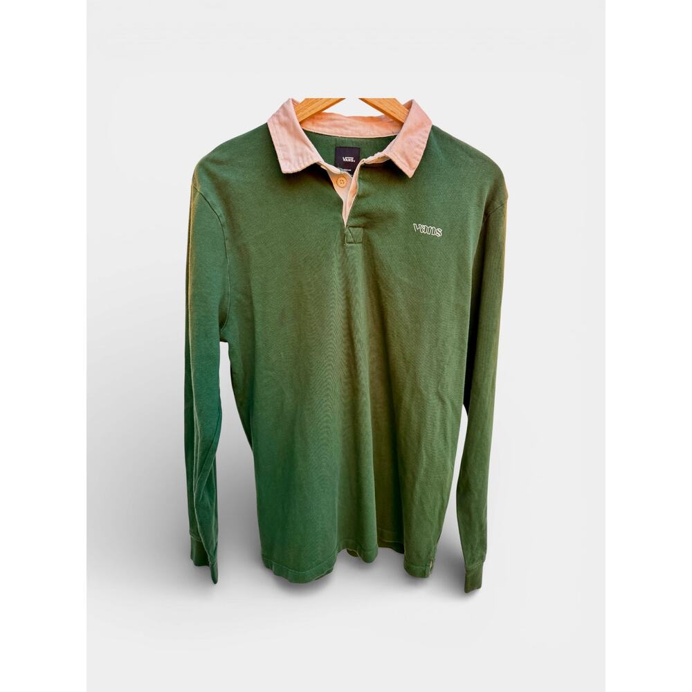 Vans Long Sleeve Polo Shirt Men's Medium Green